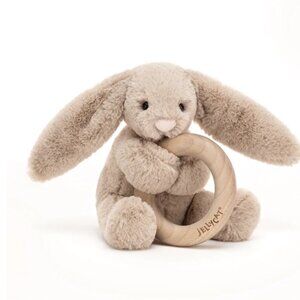 Jellycat Bashful Beige Bunny Wooden Ring Rattle Toy